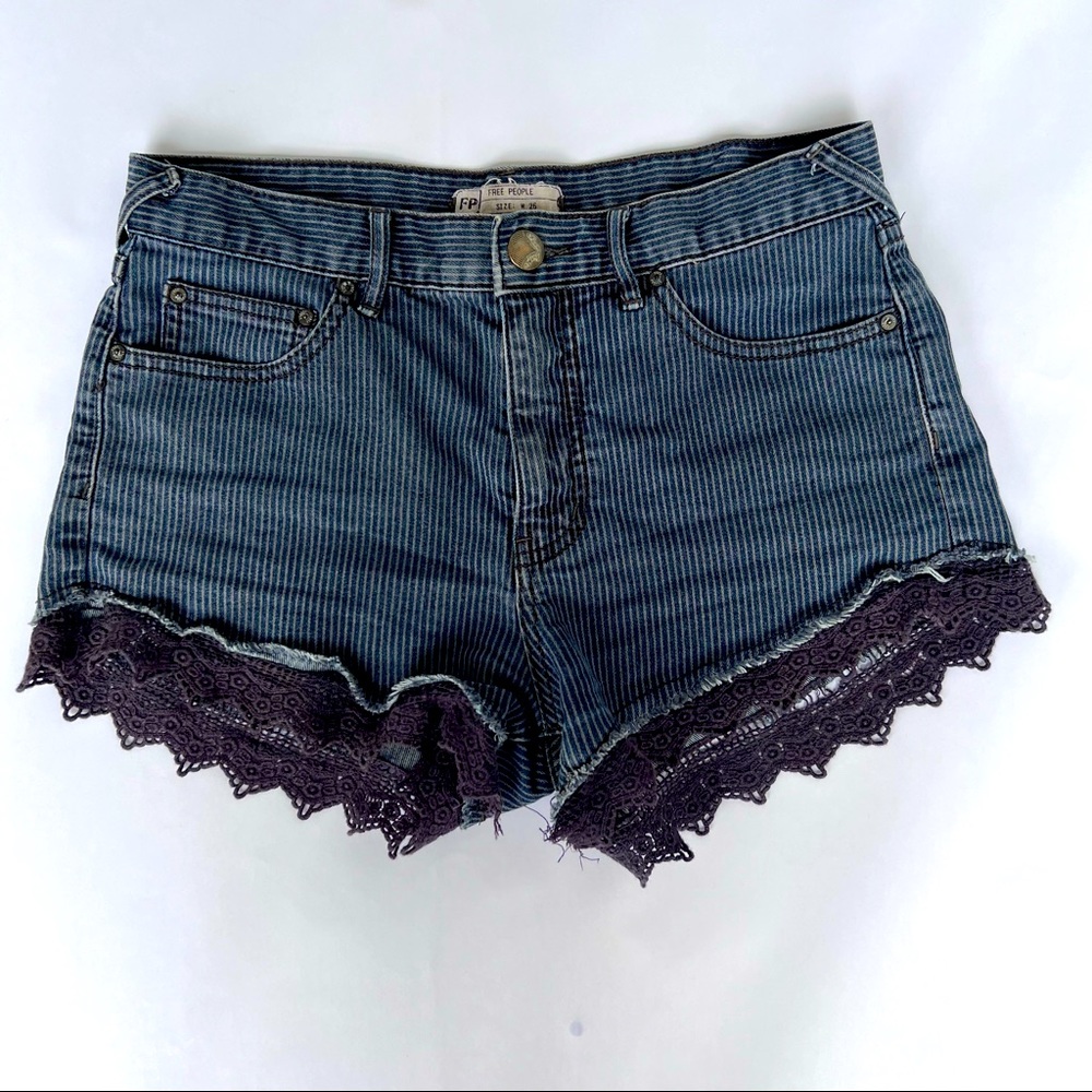 Free People Striped Lace Denim Jean Short Shorts size 26